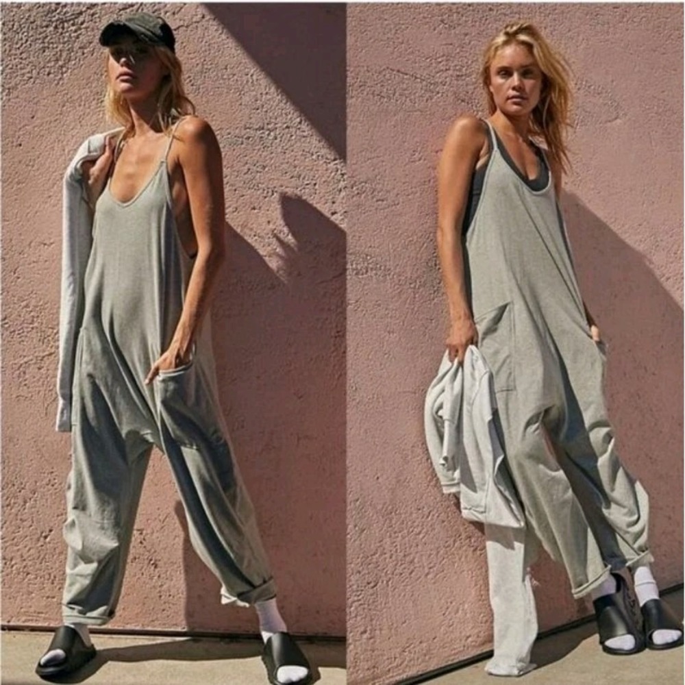 New Free People FP Movement Hot Shot Jumpsuit Women's Medium Oversized Gray